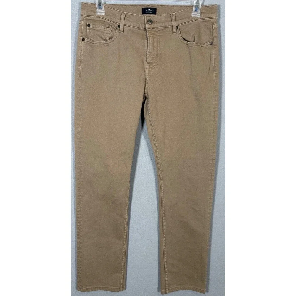 7 For All Mankind Slimmy Jeans Mens 34x29 Khaki Slim Stretch Denim Pants